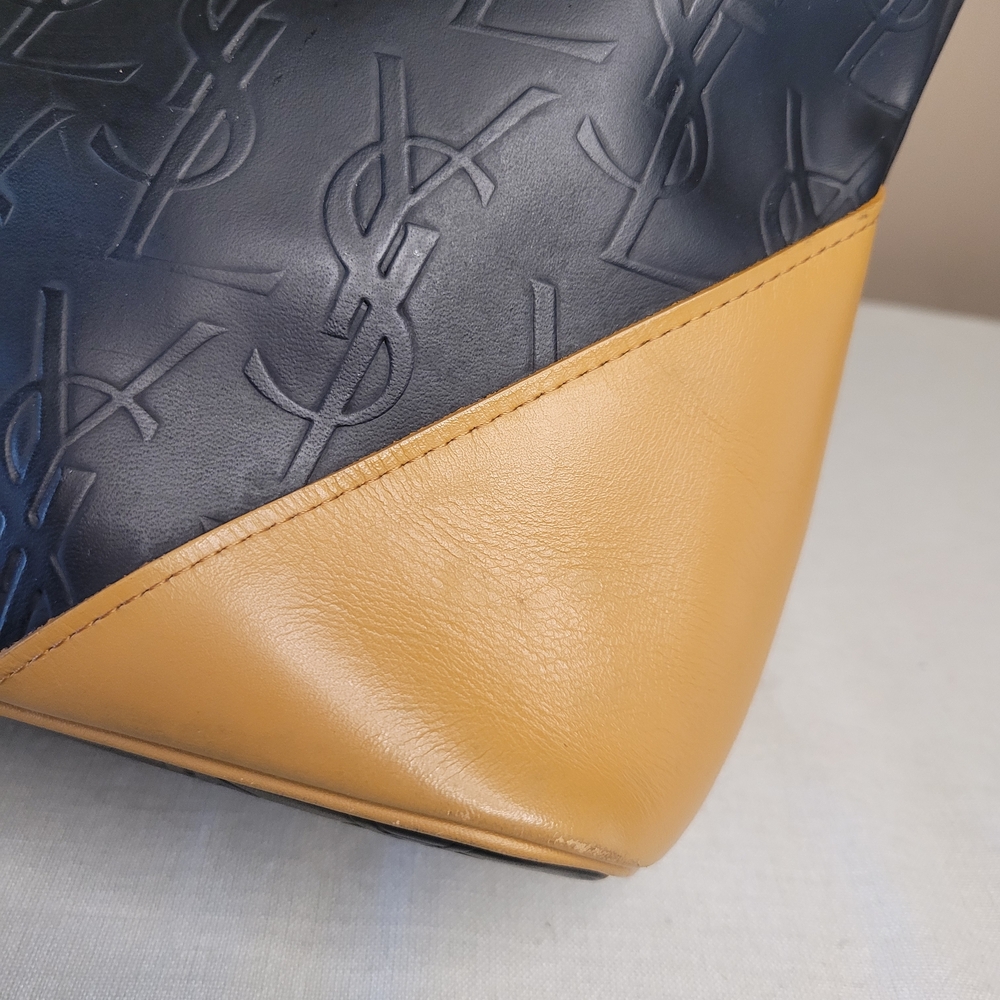 Yves Saint Laurent Cassandra YSL Monogram Tote Bag In Black and Tan - Picture 9 of 16